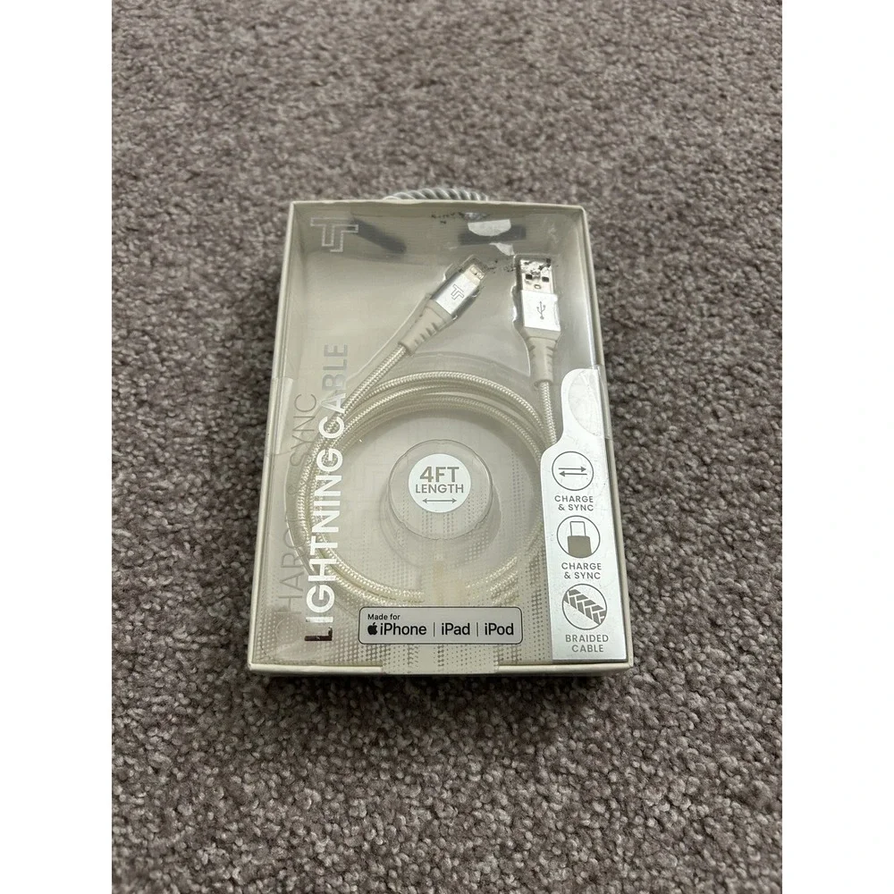 Trendy Techs Lightning Cable Unisex‎ 4FT Silver NEW Braided Charge Sync Cord